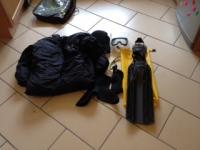 Fins, gloves, mask, hood, weights belt, snorkel,